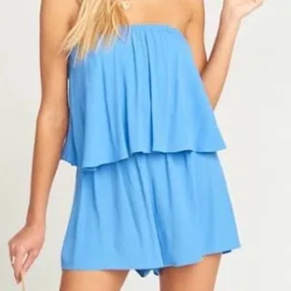 NEW Show Me Your Mumu Thelma Romper XS Off Shoulder Blue Beach Coastal NWT